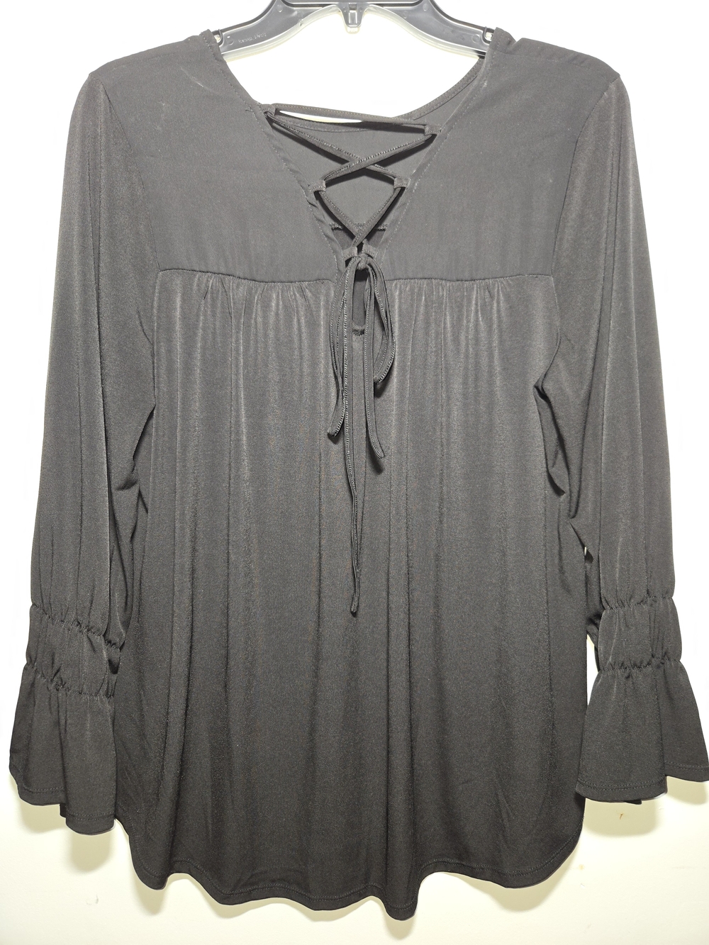 Chico's Black Lace-Up V-Neck Long Sleeve Blouse